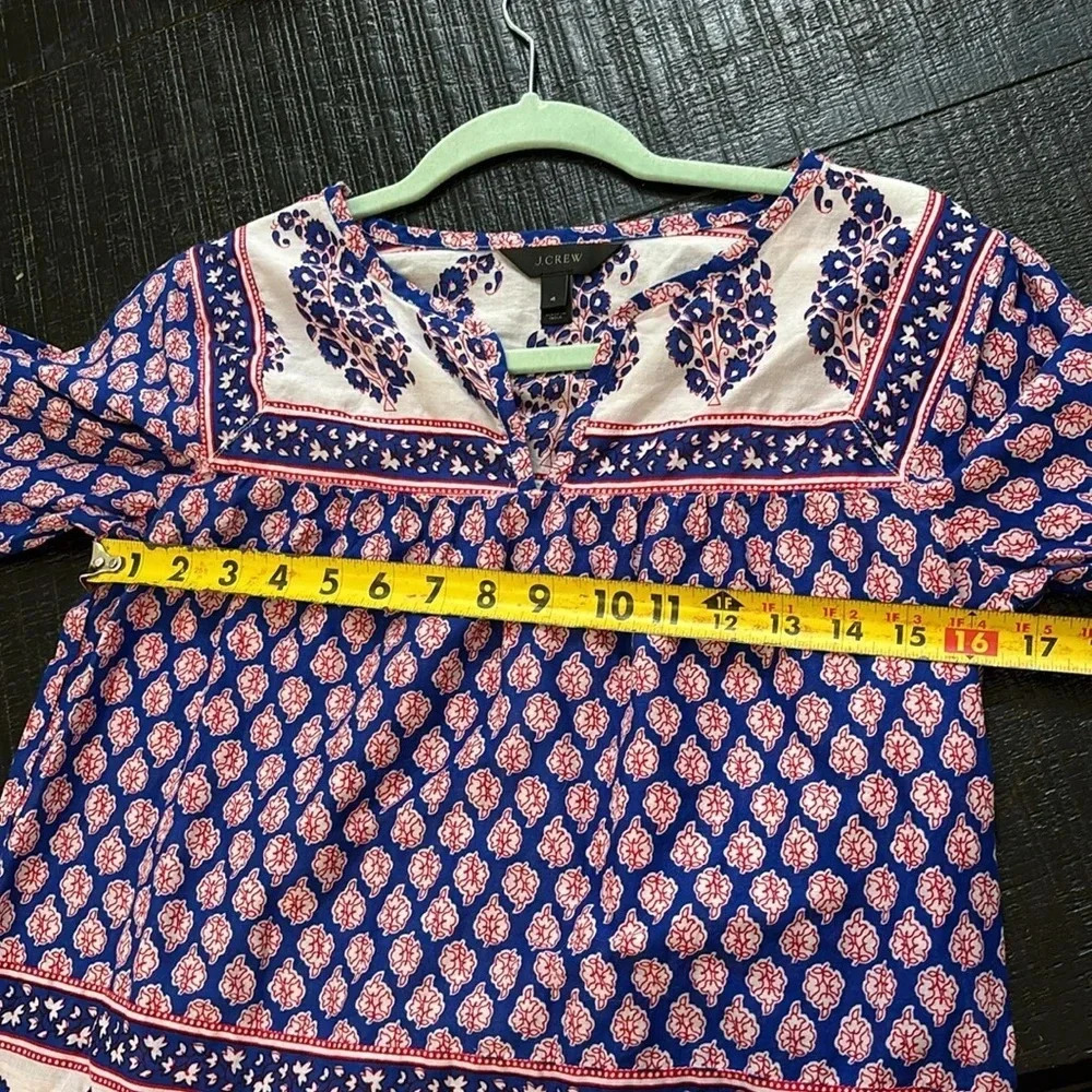 J. Crew French Country Peasant Red White Blue Paisley V-neck Top Blouse size 4 - Picture 9 of 10